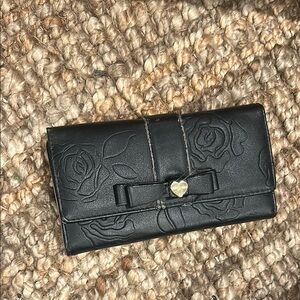 Betsey Johnson Black Embossed Floral Bow Long Wallet